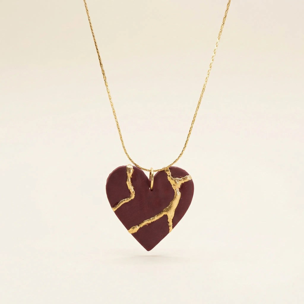 Collier cœur Kintsugi  bordeaux - Empreinte