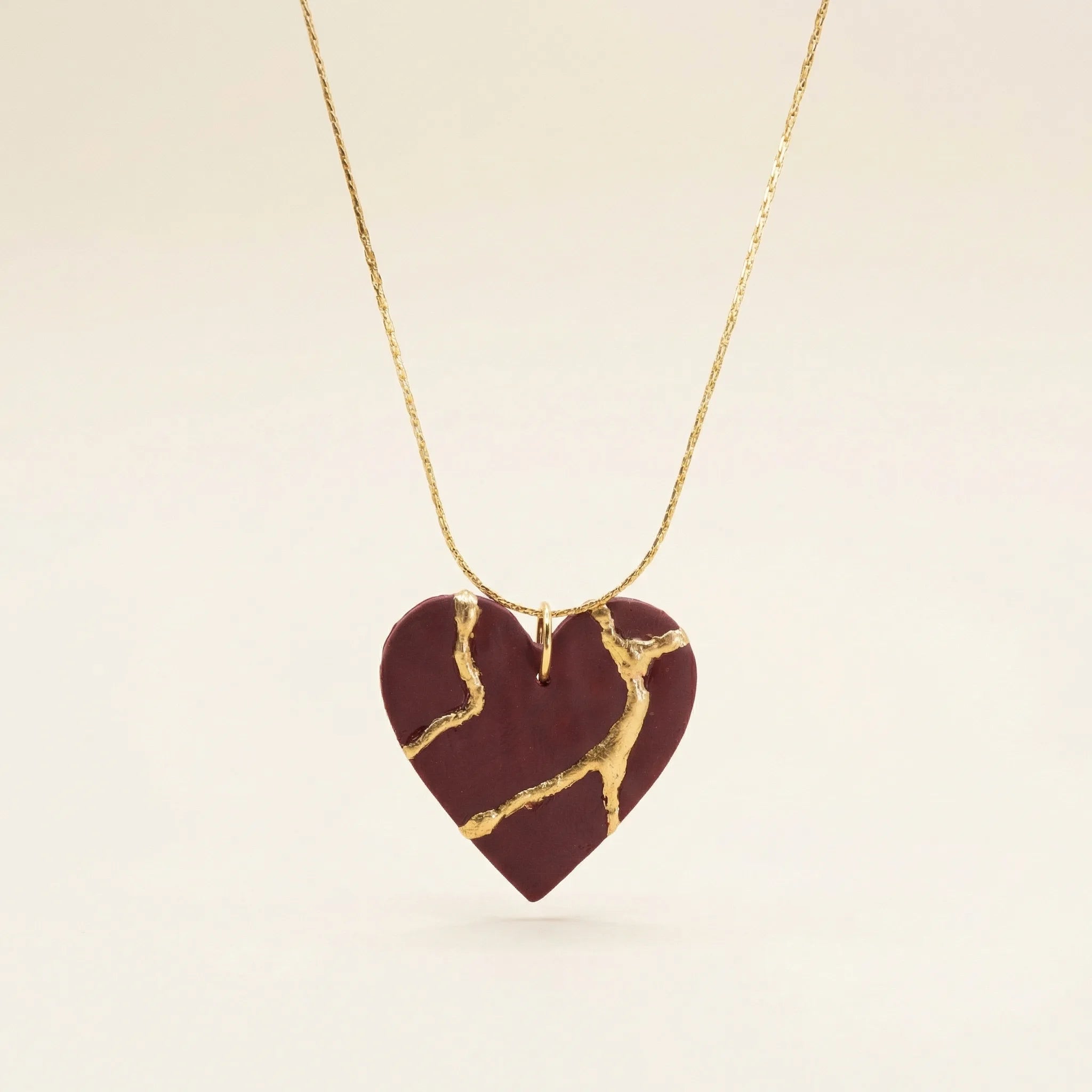 Collier cœur Kintsugi  bordeaux - Empreinte