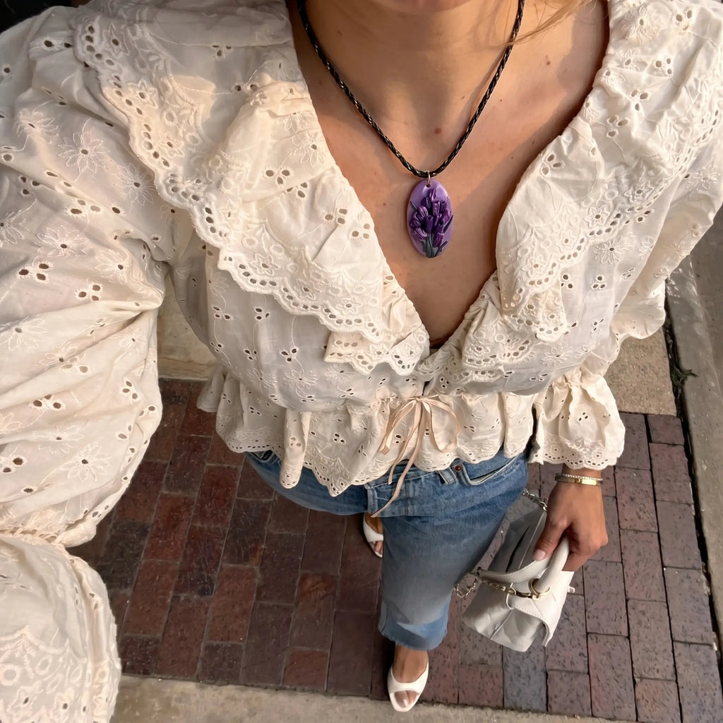 Collier pendentif lavande cordon tressé - Bloom