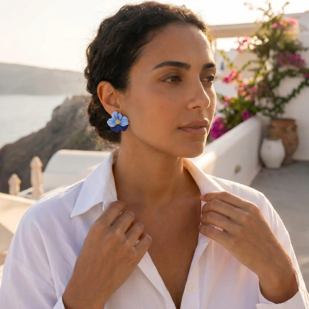 Boucles d'oreilles fleur bicolore bleue - Bloom