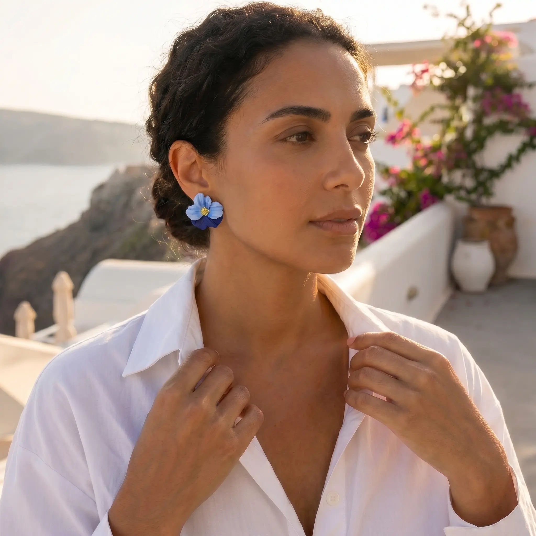 Boucles d'oreilles fleur bicolore bleue - Bloom