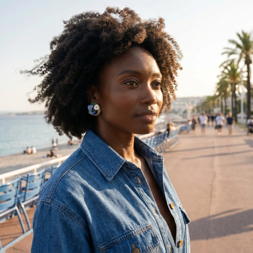 Boucles d'oreilles fleurs bleues & cristaux - Bloom