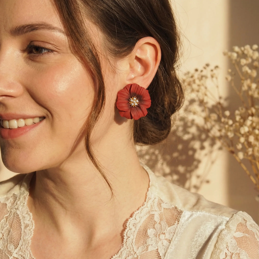Boucles d’oreilles fleur rouge - Bloom