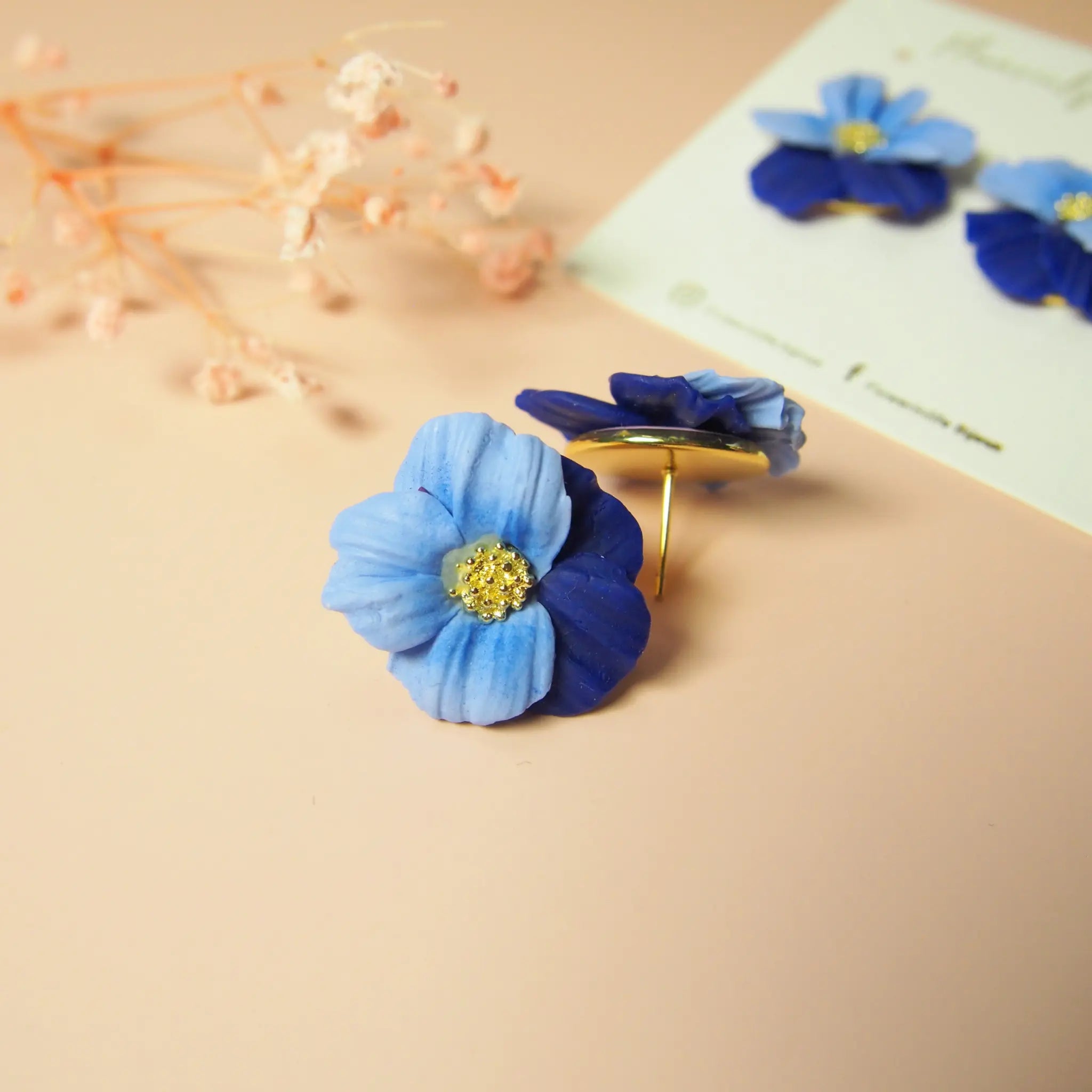 Boucles d'oreilles fleur bicolore bleue - Bloom