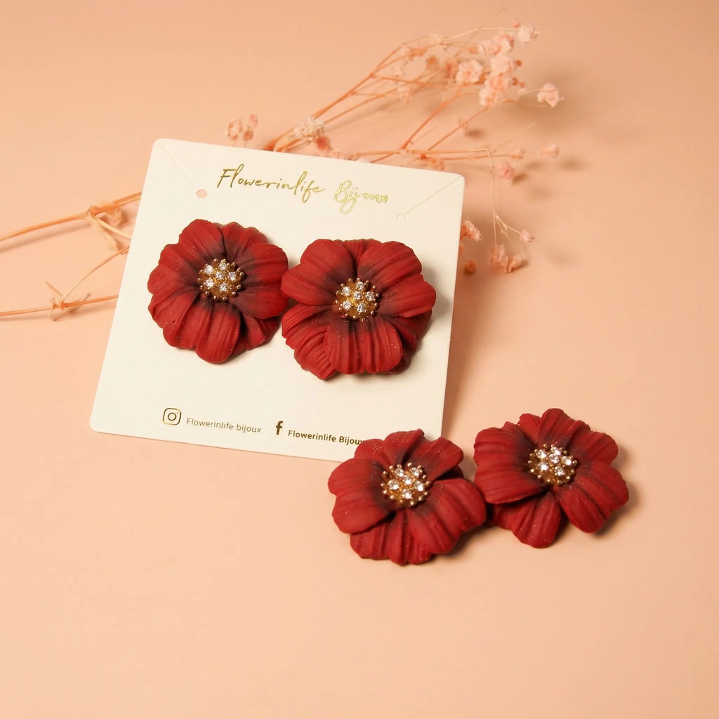 Boucles d’oreilles fleur rouge - Bloom