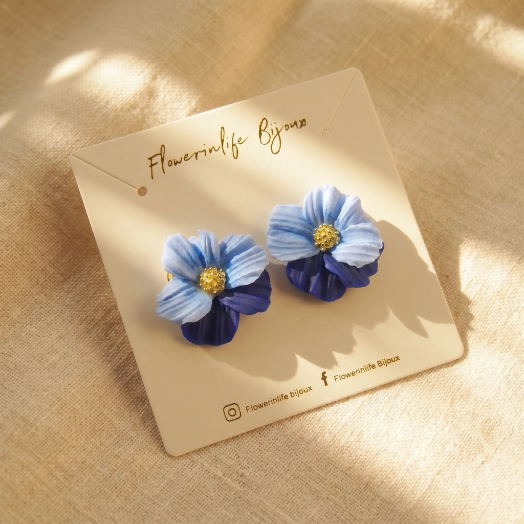 Boucles d'oreilles fleur bicolore bleue - Bloom