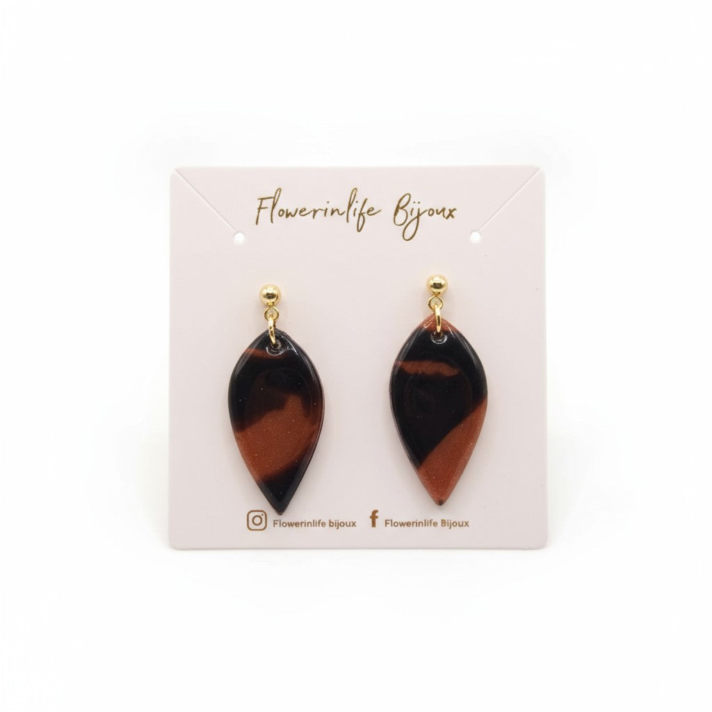 Boucles goutte écaille ambre - Minérale