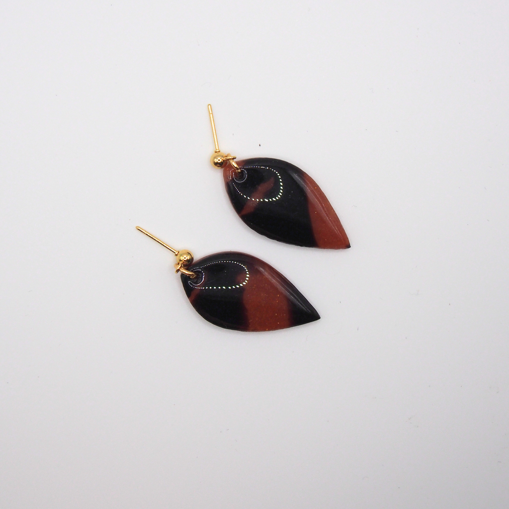 Boucles goutte écaille ambre - Minérale