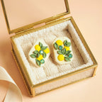 détail boucles Menton citron vert strass doré fait main Flowerinlife