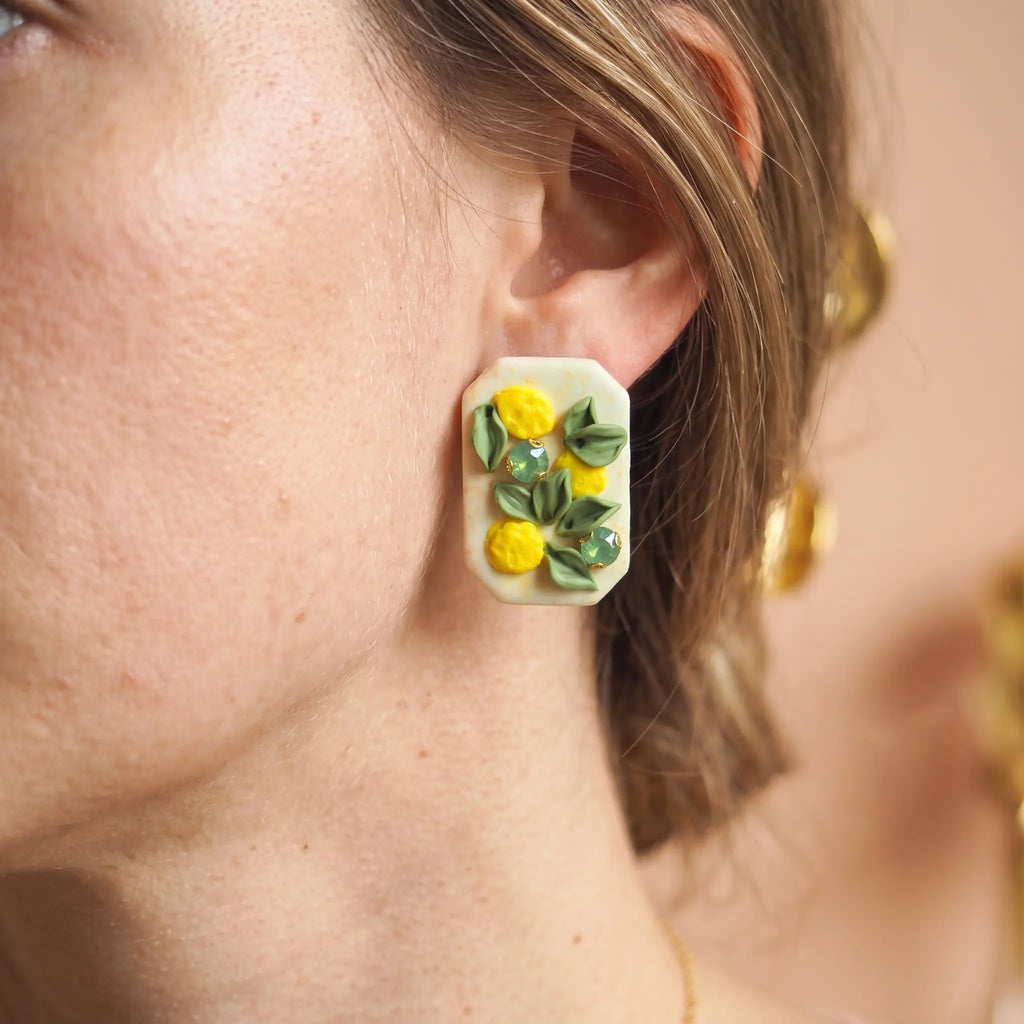 boucles Menton jaune et vert bijou fait main Côte d'Azur Flowerinlife