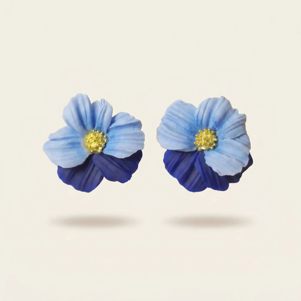 Boucles d'oreilles fleur bicolore bleue - Bloom