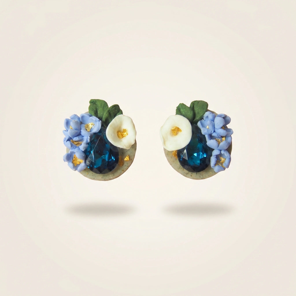 Boucles d'oreilles fleurs bleues & cristaux - Bloom