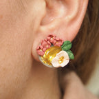 Boucles d'oreilles fleurs roses & cristal doré - Bloom