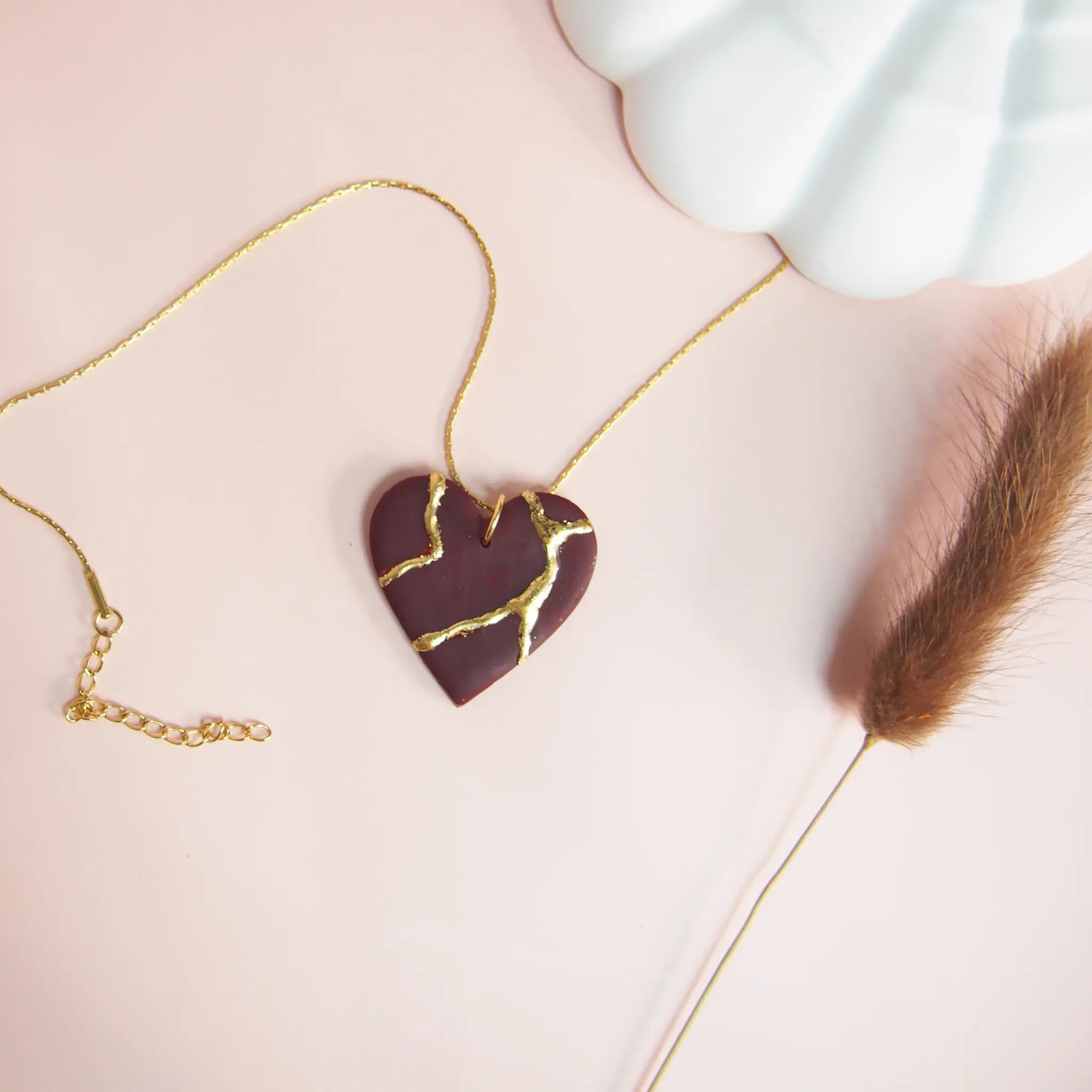 Collier cœur Kintsugi  bordeaux - Empreinte