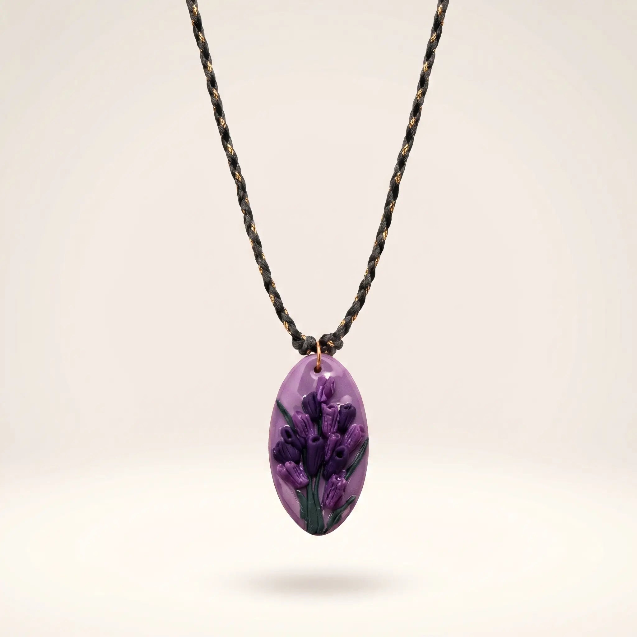 Collier pendentif lavande cordon tressé - Bloom