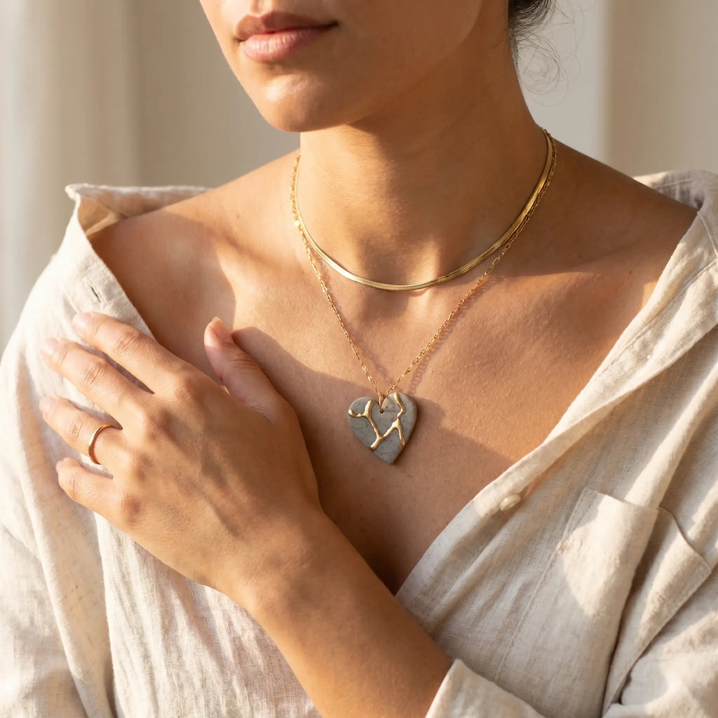Collier cœur Kintsugi granit - Empreinte