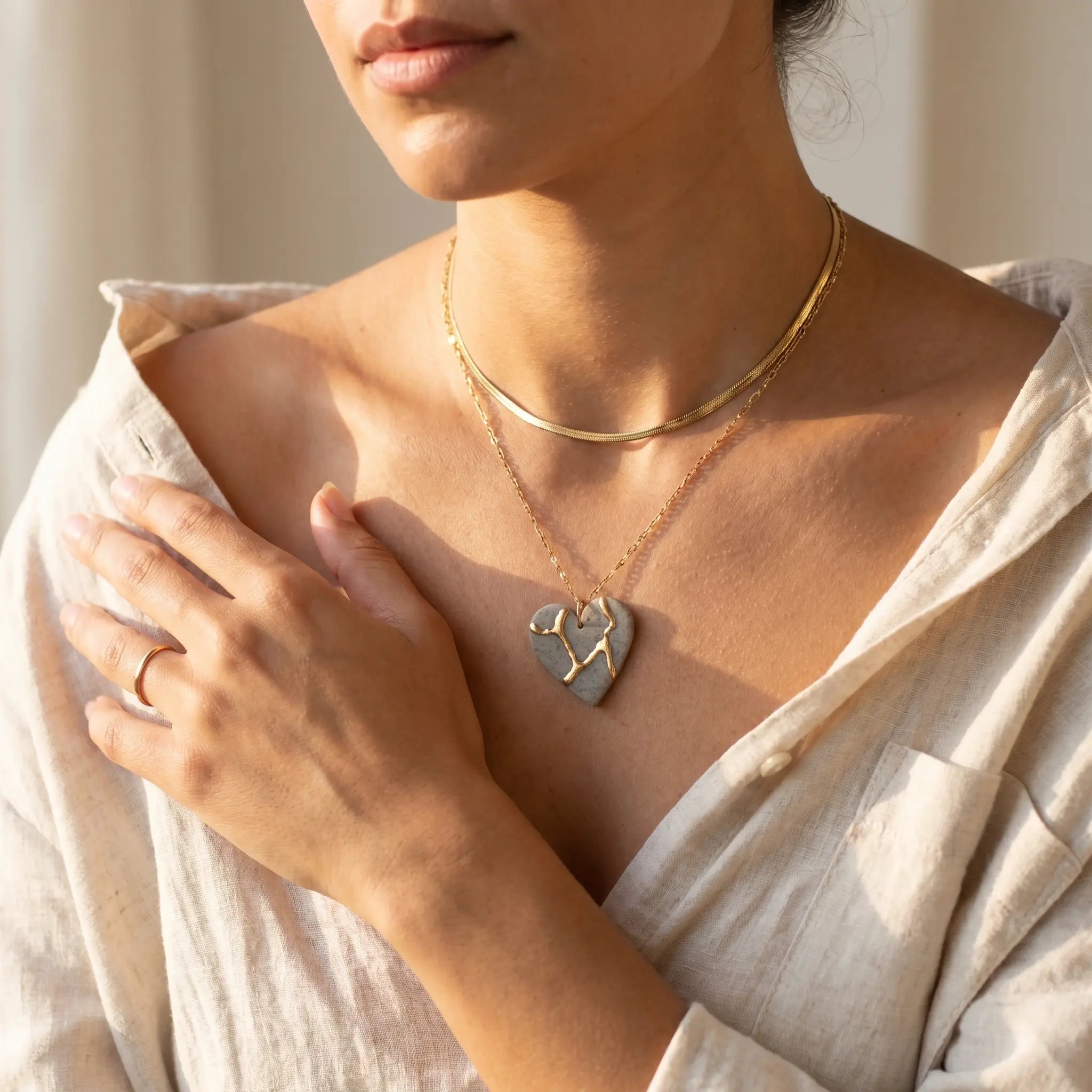 Collier cœur Kintsugi granit - Empreinte