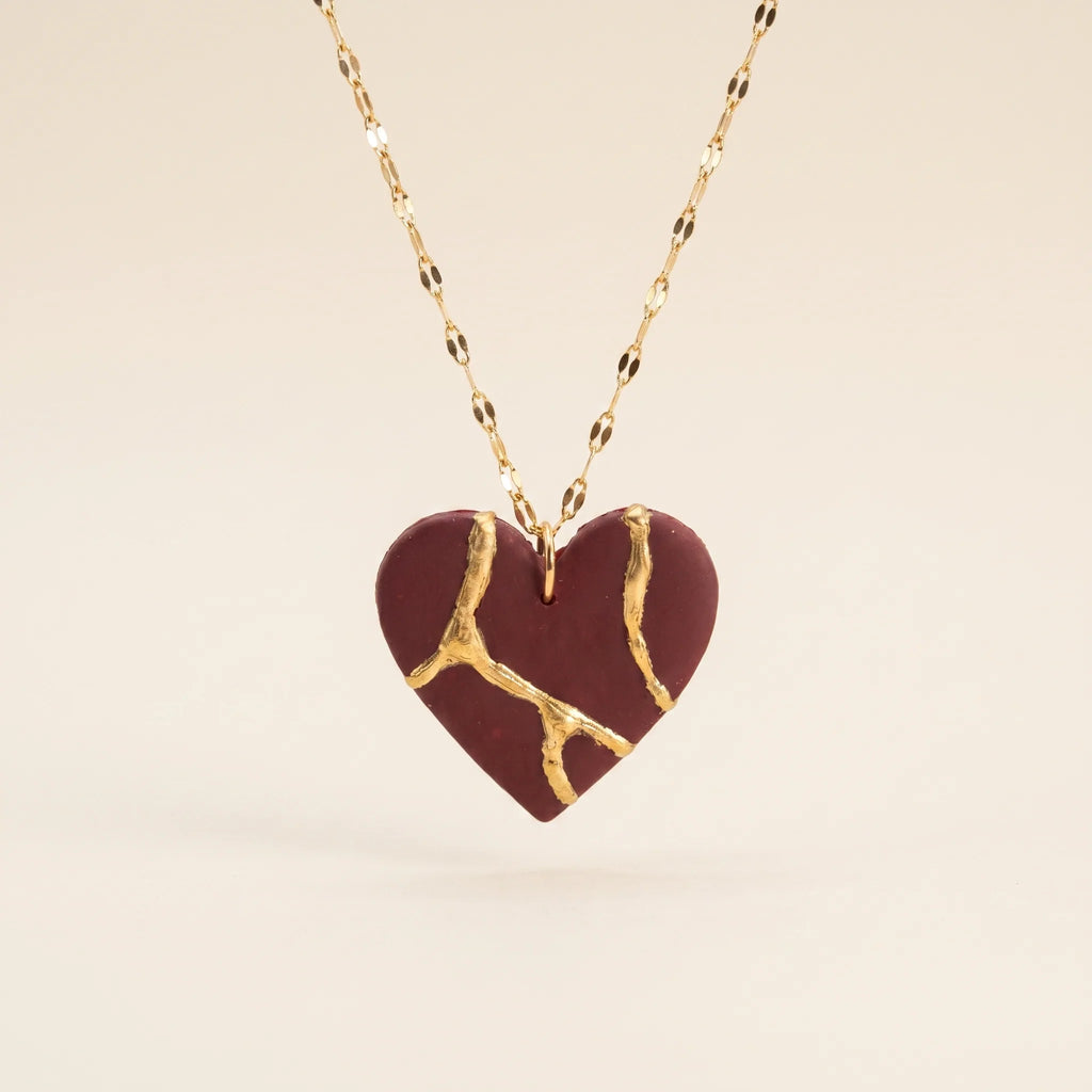 Collier cœur Kintsugi  bordeaux - Empreinte