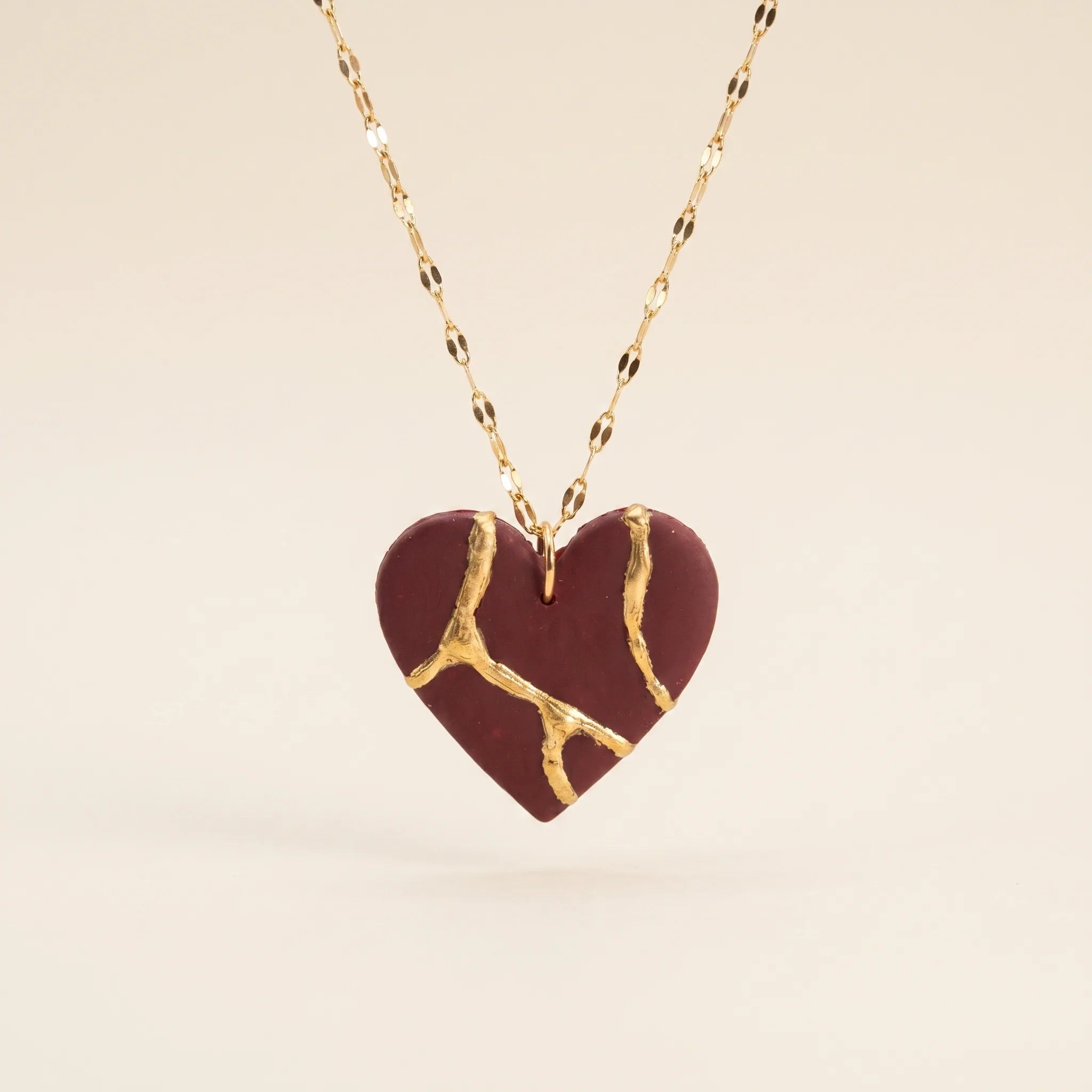 Collier cœur Kintsugi  bordeaux - Empreinte