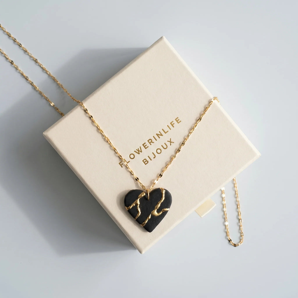 Collier cœur Kintsugi noir - Empreinte