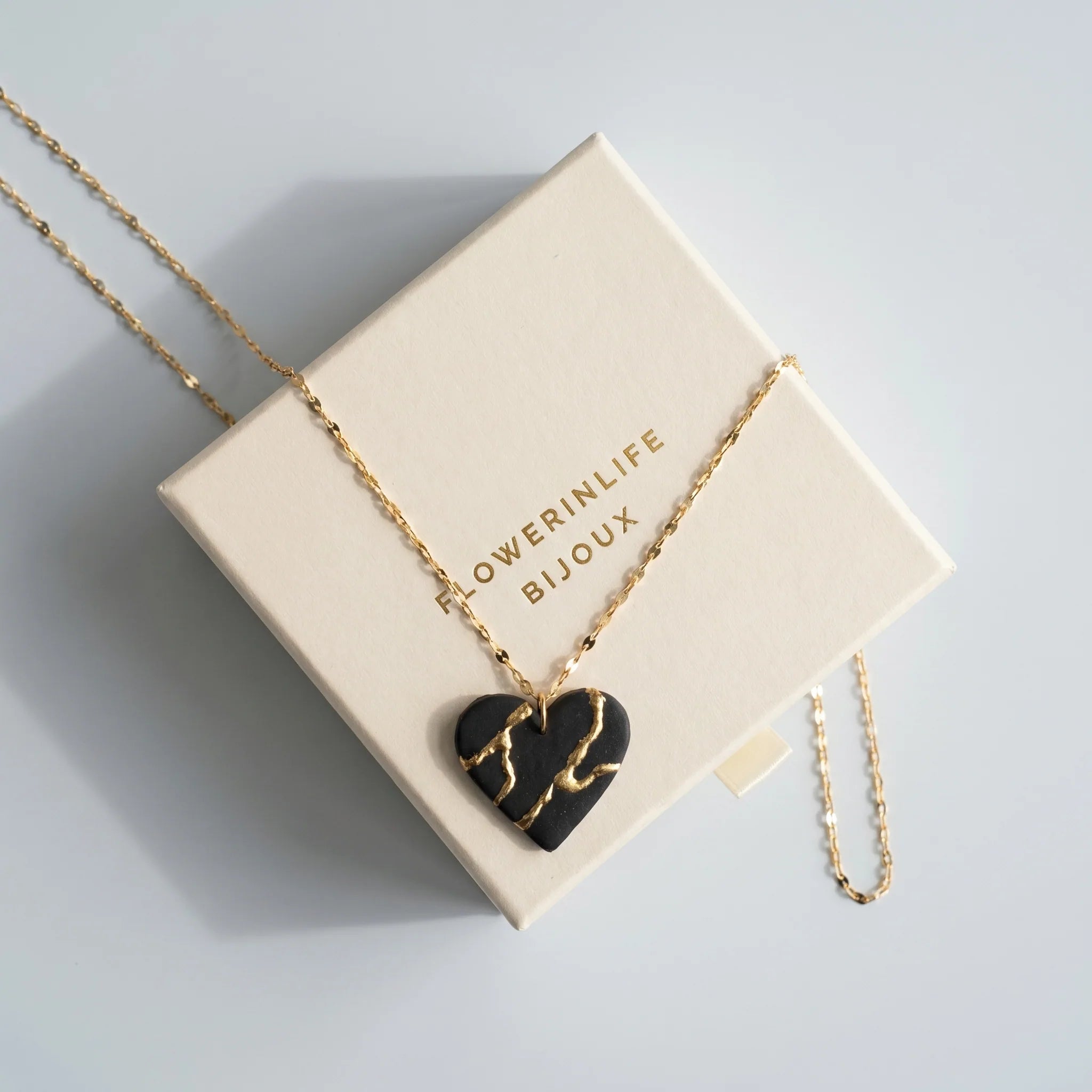 Collier cœur Kintsugi noir - Empreinte