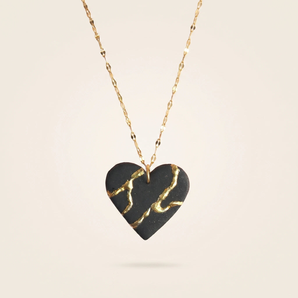 Collier cœur Kintsugi noir - Empreinte
