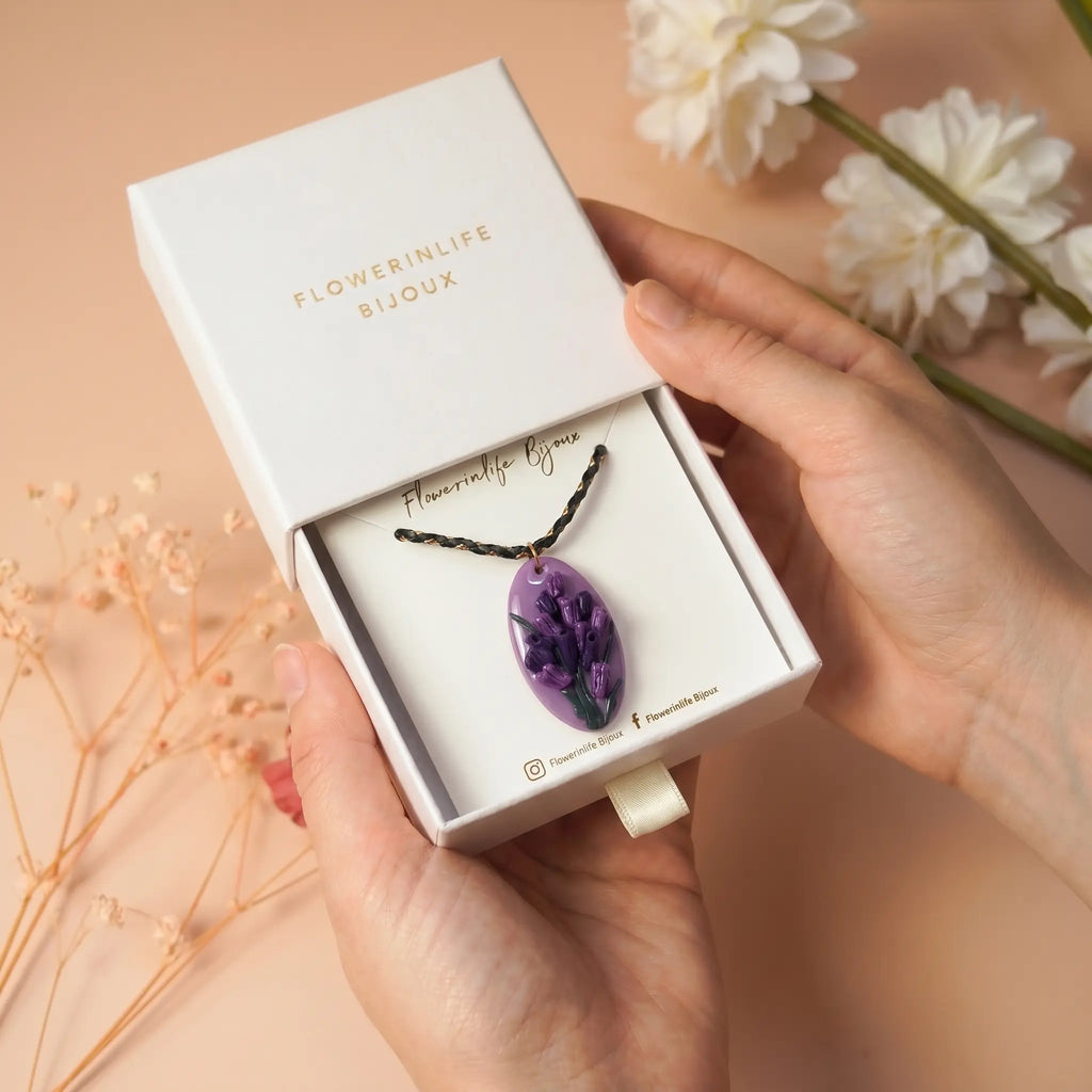 Collier pendentif lavande cordon tressé - Bloom