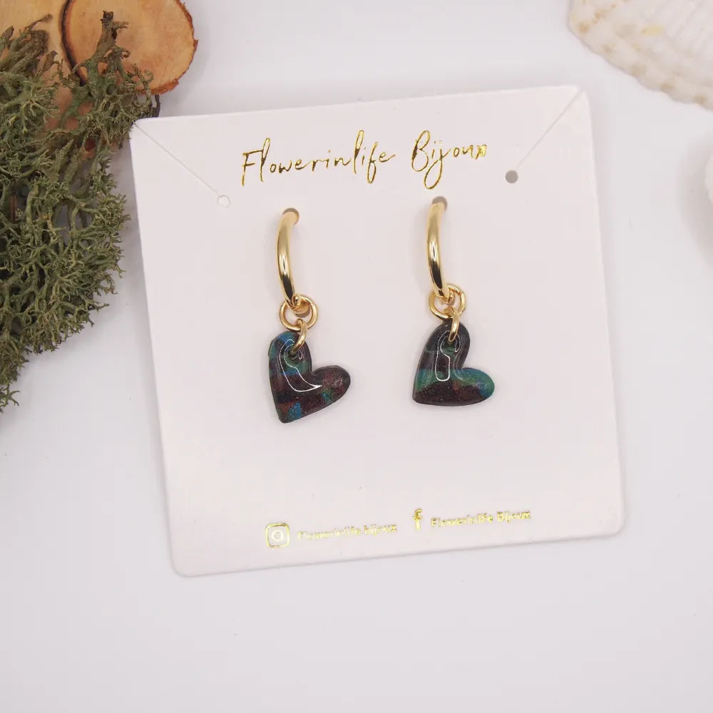 reoles coeur oceane boucles oreilles fait main pate polymere acier inoxydable dore