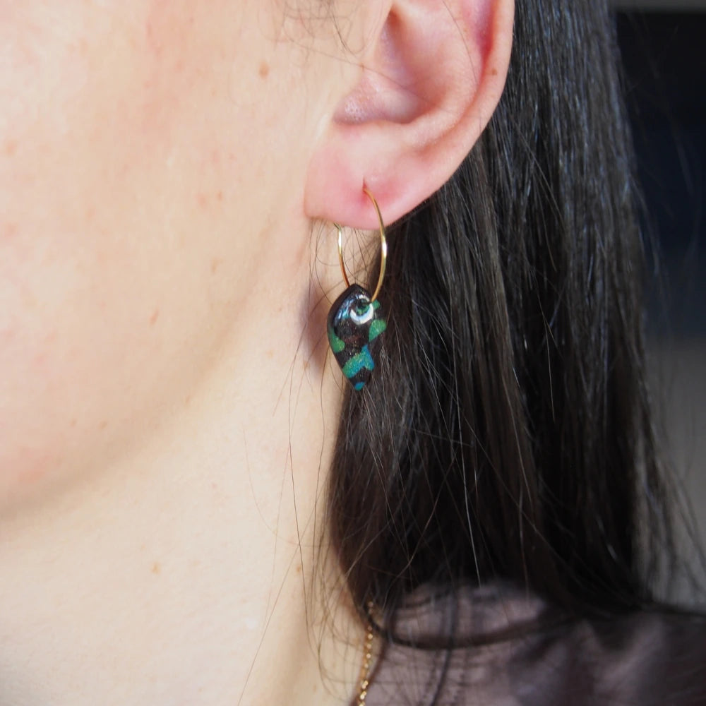 creoles goutte oceane boucles oreilles fait main pate polymere acier inoxydable dore