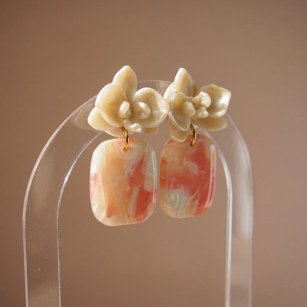 Boucles d'oreilles Orchidée Marbré Rose - Minérale & Bloom