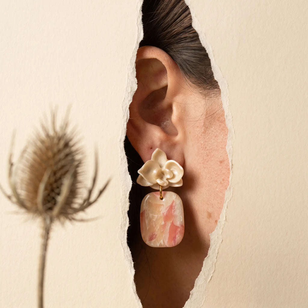 Boucles d'oreilles Orchidée Marbré Rose - Minérale & Bloom