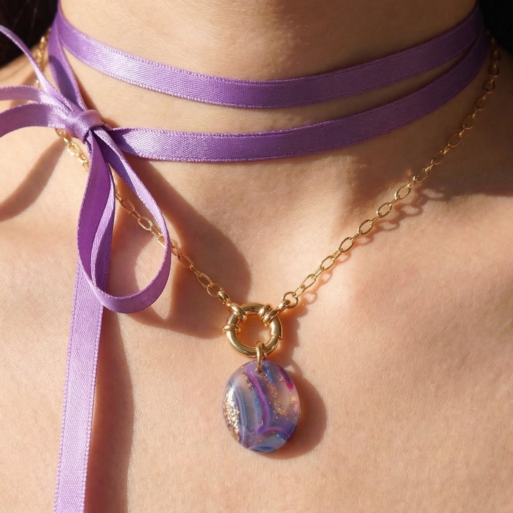 Collier pendentif galaxie pastel - Aurora