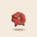 pin's fleur zinnia corail fait main pâte polymère fond crème Flowerinlife